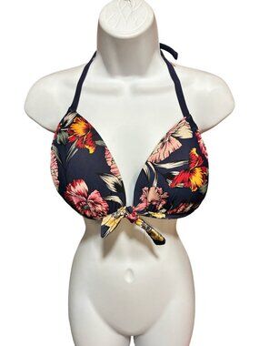 Sz.D/DD*Kona Sol*Blue Floral-Print Lined Bikini Top Only